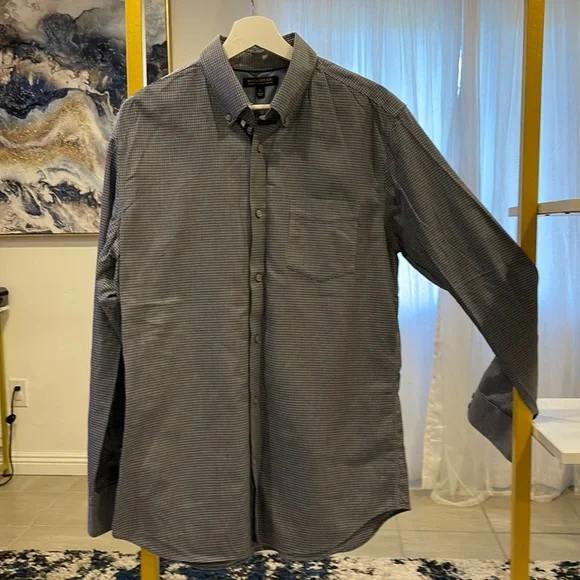 slim fit dress slacks Banana Republic Men's Blue and White Plaid Tailored Slim Fit Long Sleeve  Dress Shirt main image 1